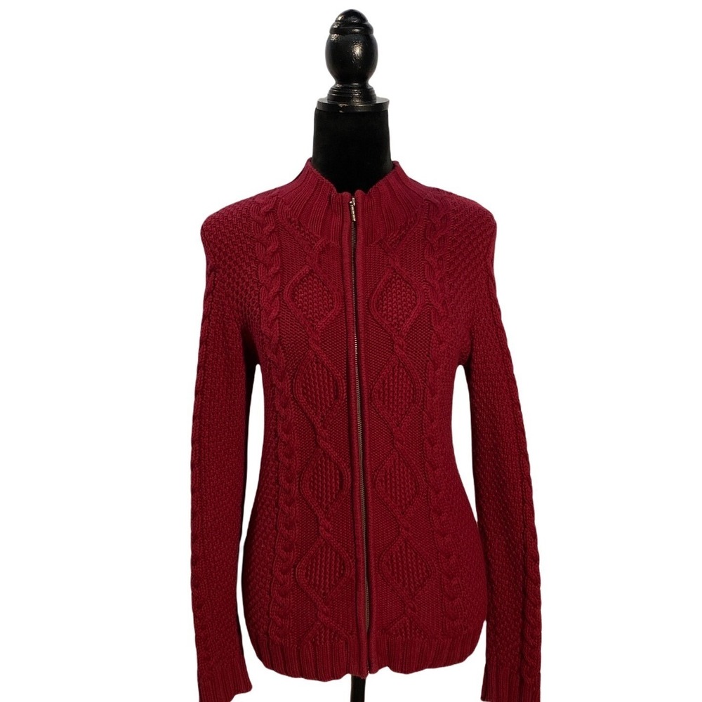 Jillian Nicole Cardigan SMALL Solid Dark Red Long Sl‎ Zipper Front Sweater Comfy